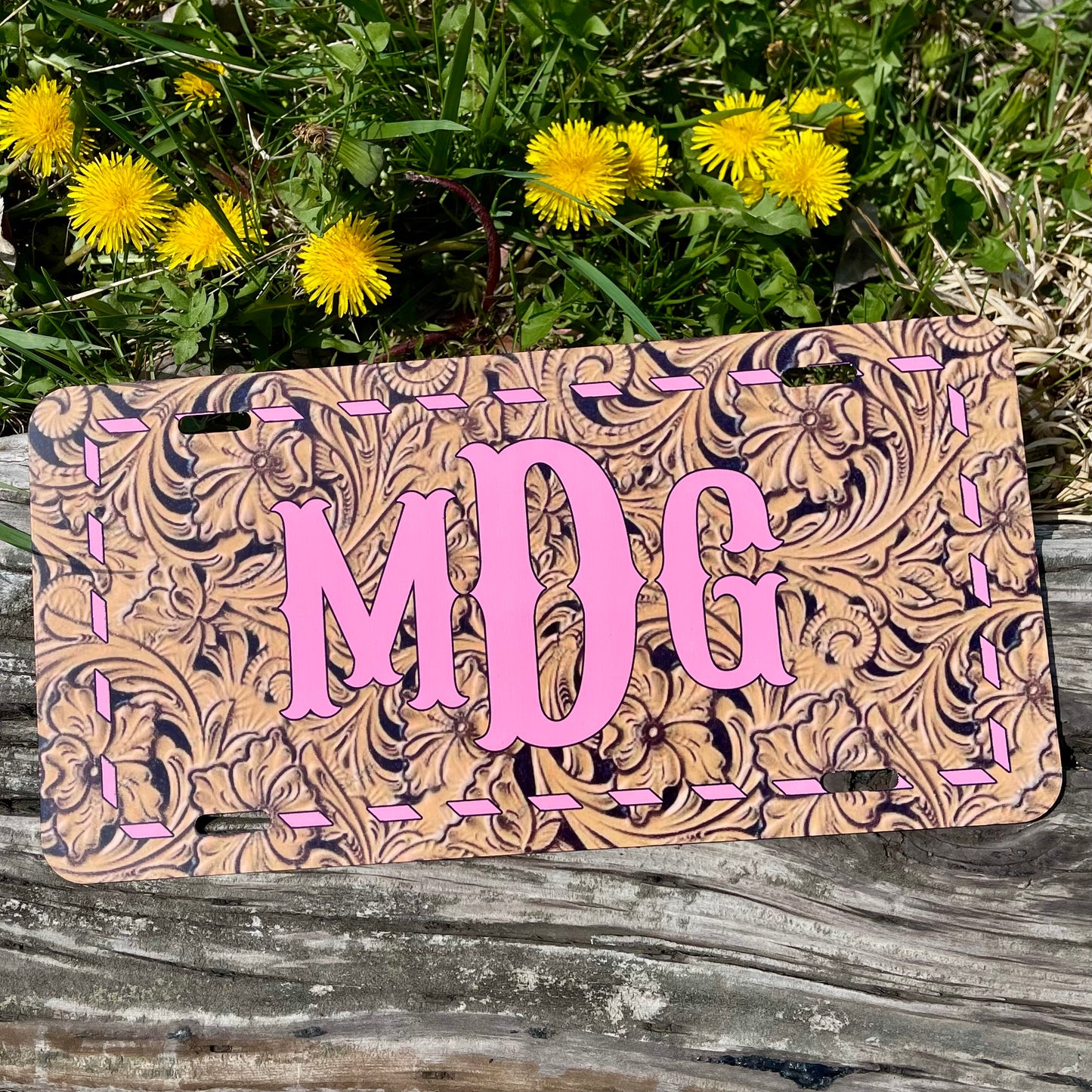 Custom License Plate | Tooled Leather & Buckstitch Printed Design