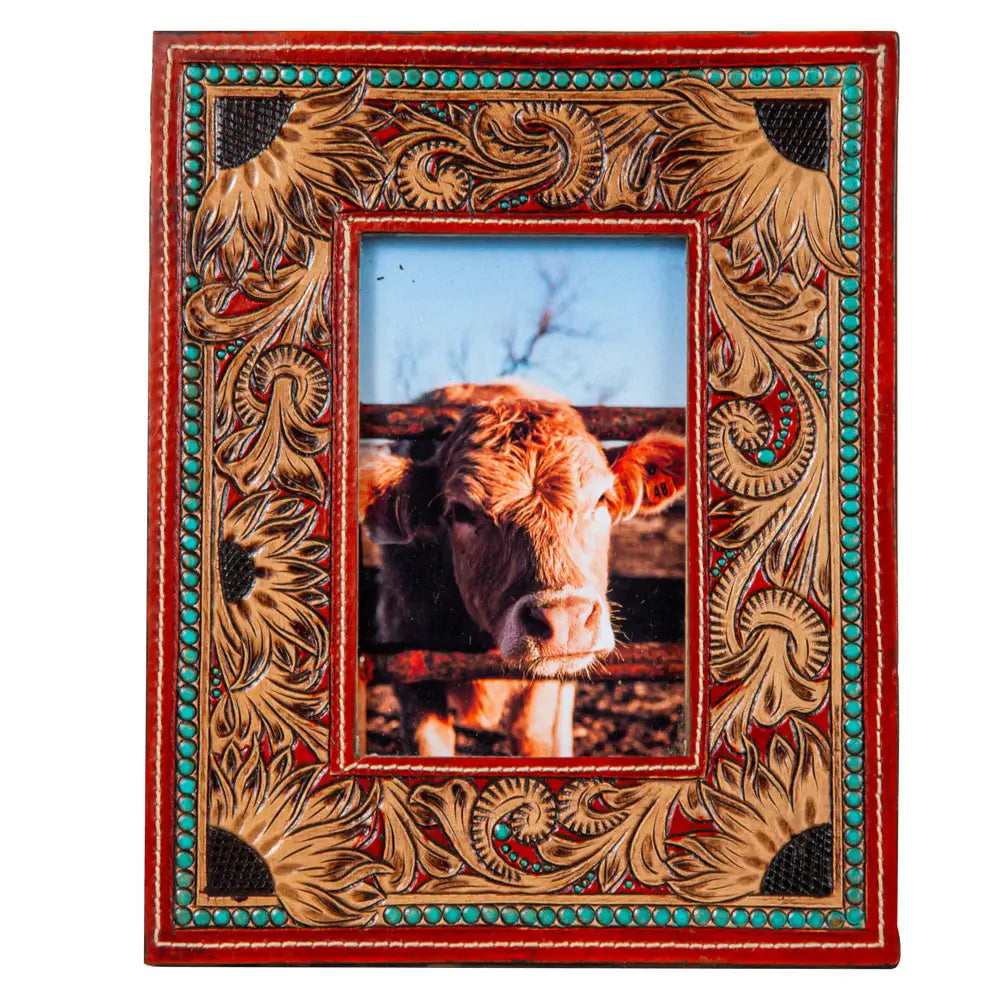 Devonnie Sunflowers Tooled Leather 4x6 Picture Frame