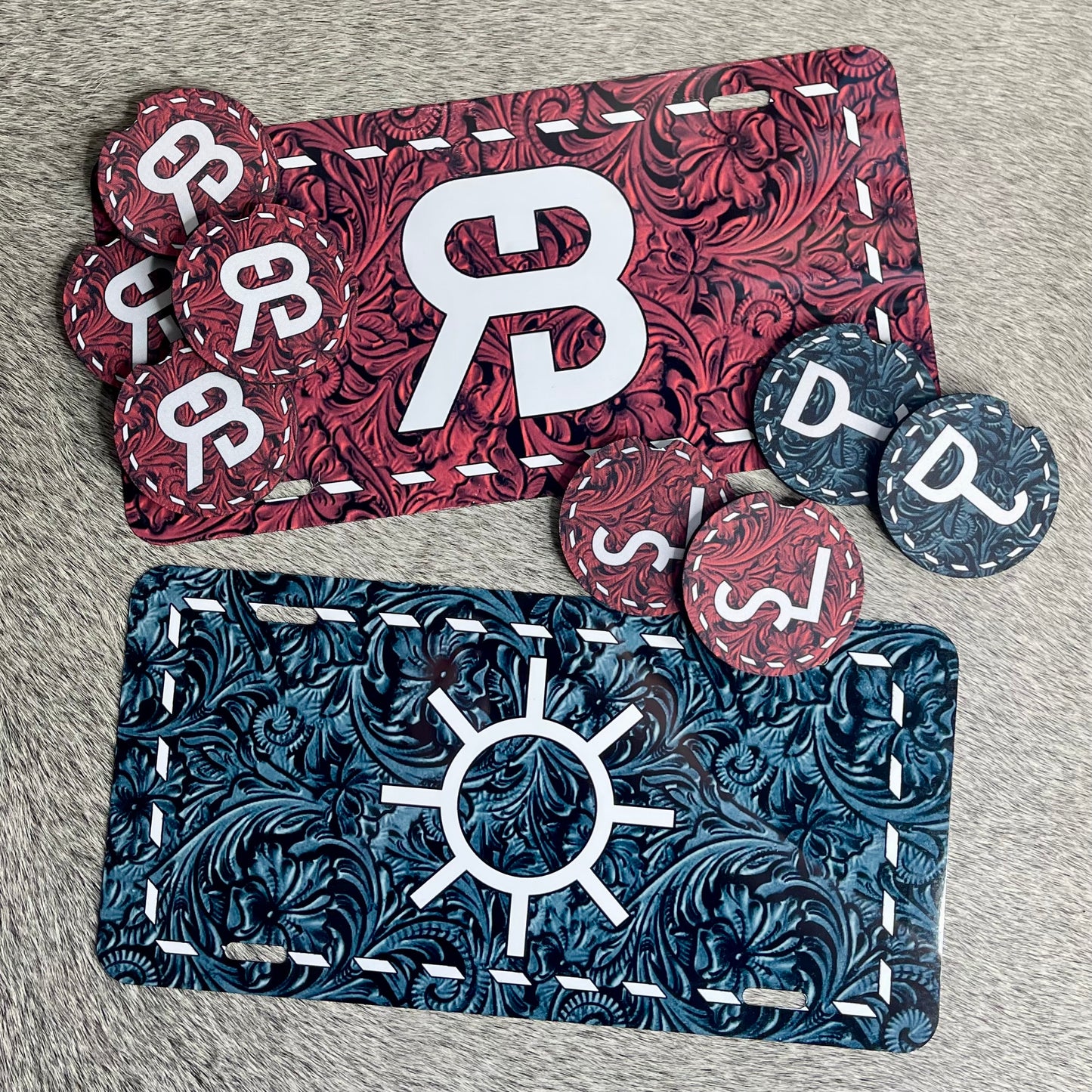 Custom License Plate | Tooled Leather & Buckstitch Printed Design
