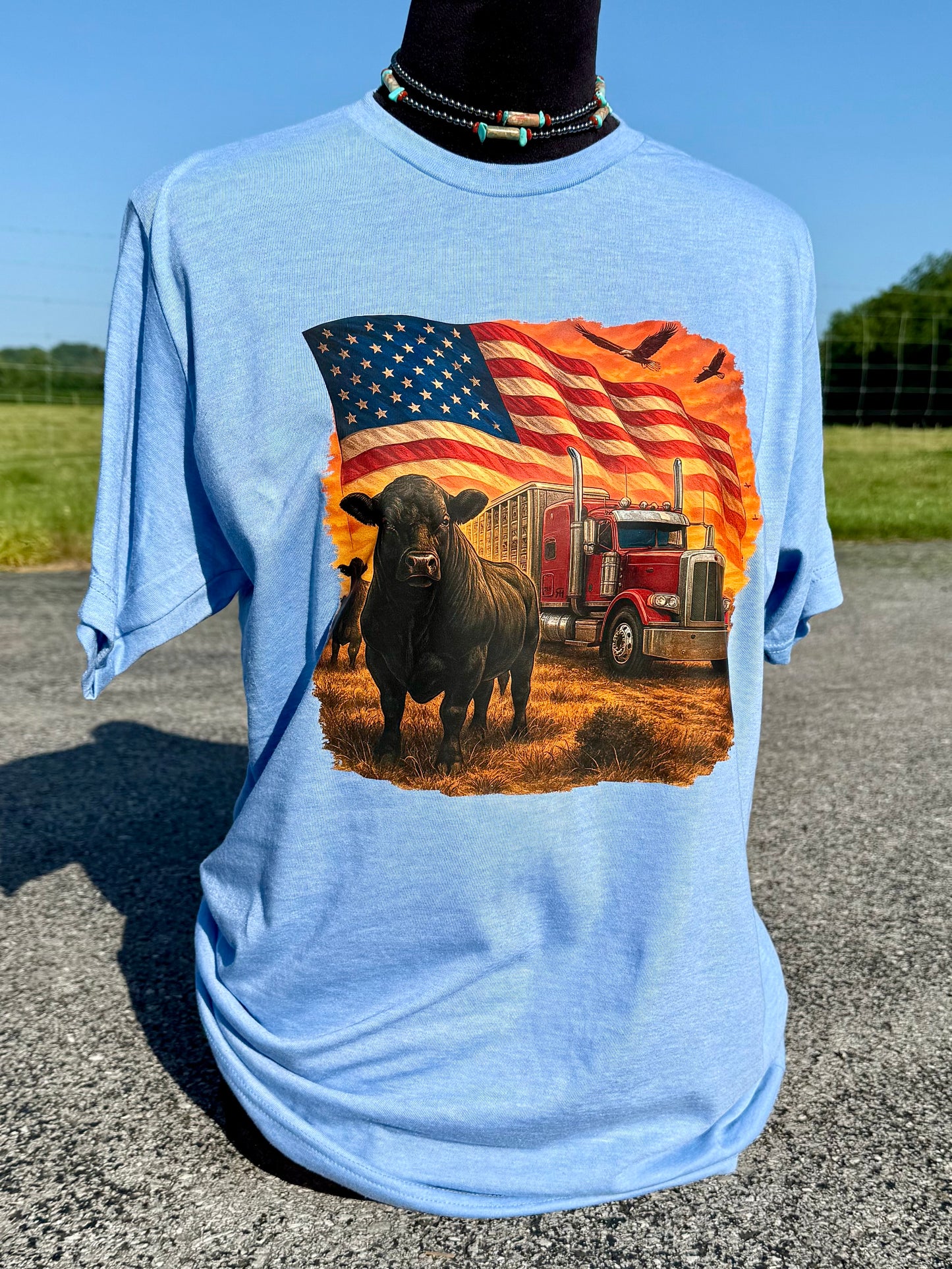 Patriotic Angus Cattle and Peterbuilt Truck | Comfort Colors Tee, Gildan Sweatshirt or Hoodie