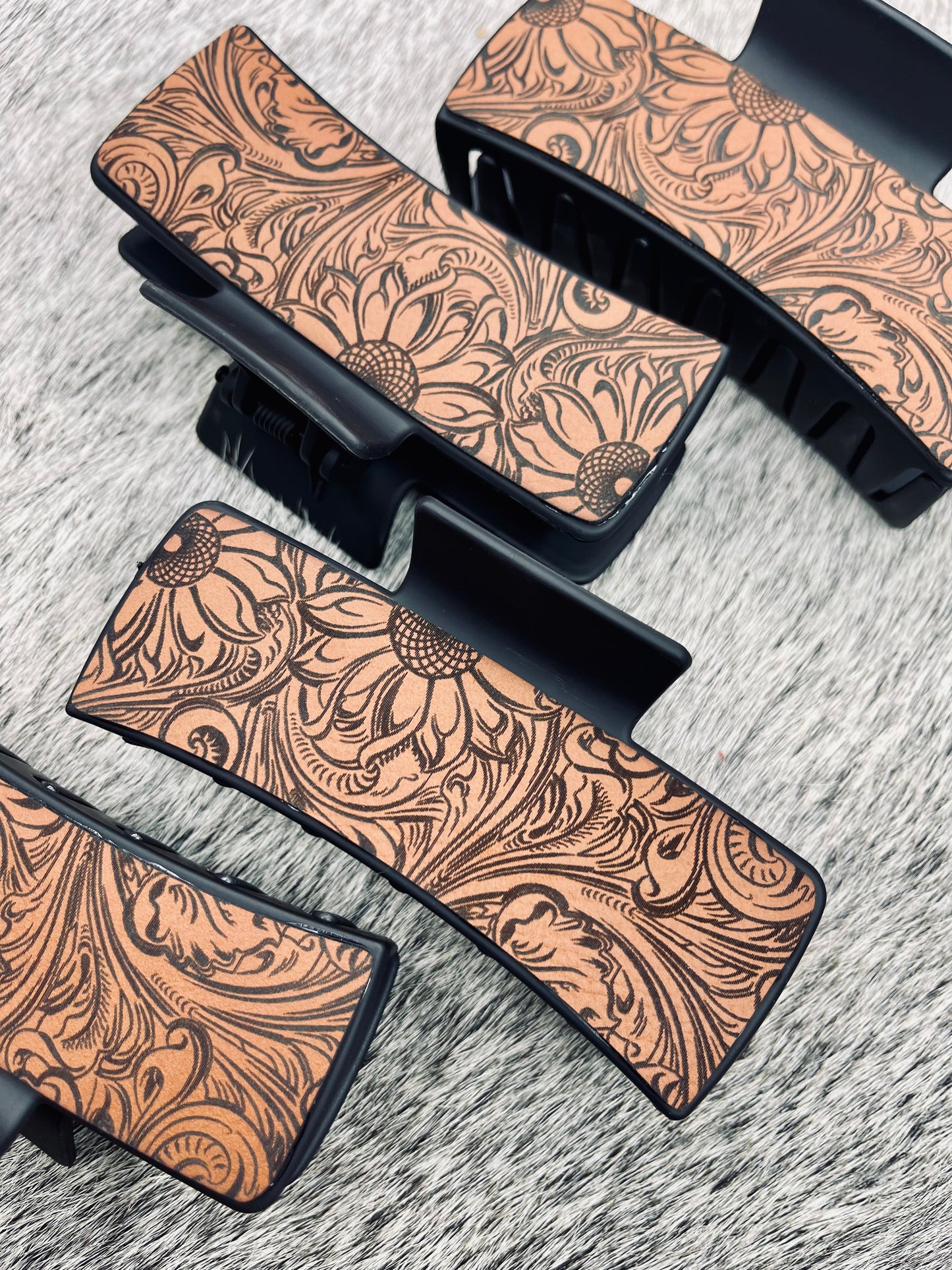 Faux Tooled Leather Hair Clip