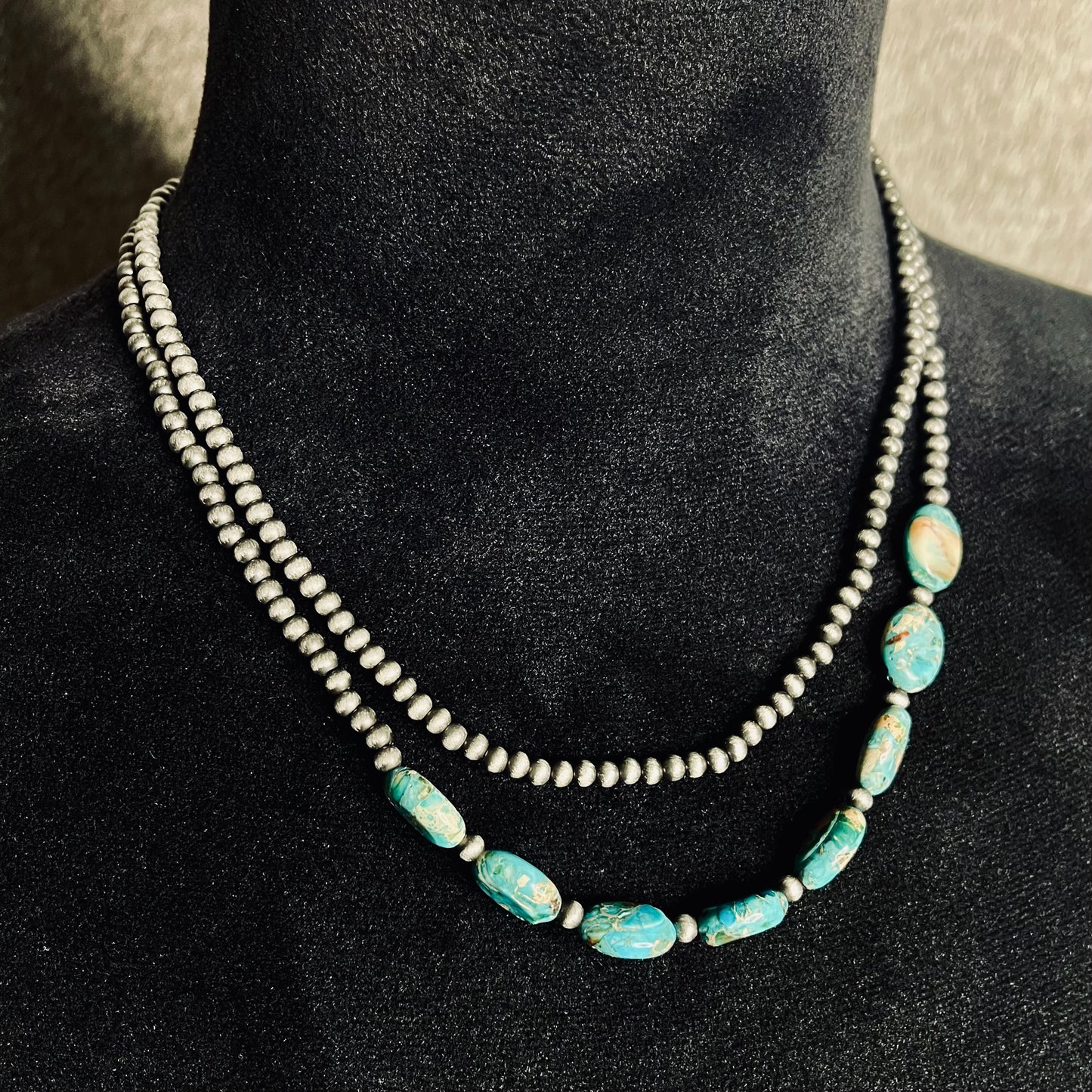 2 Strand Oval Gemstone & Beaded Necklace