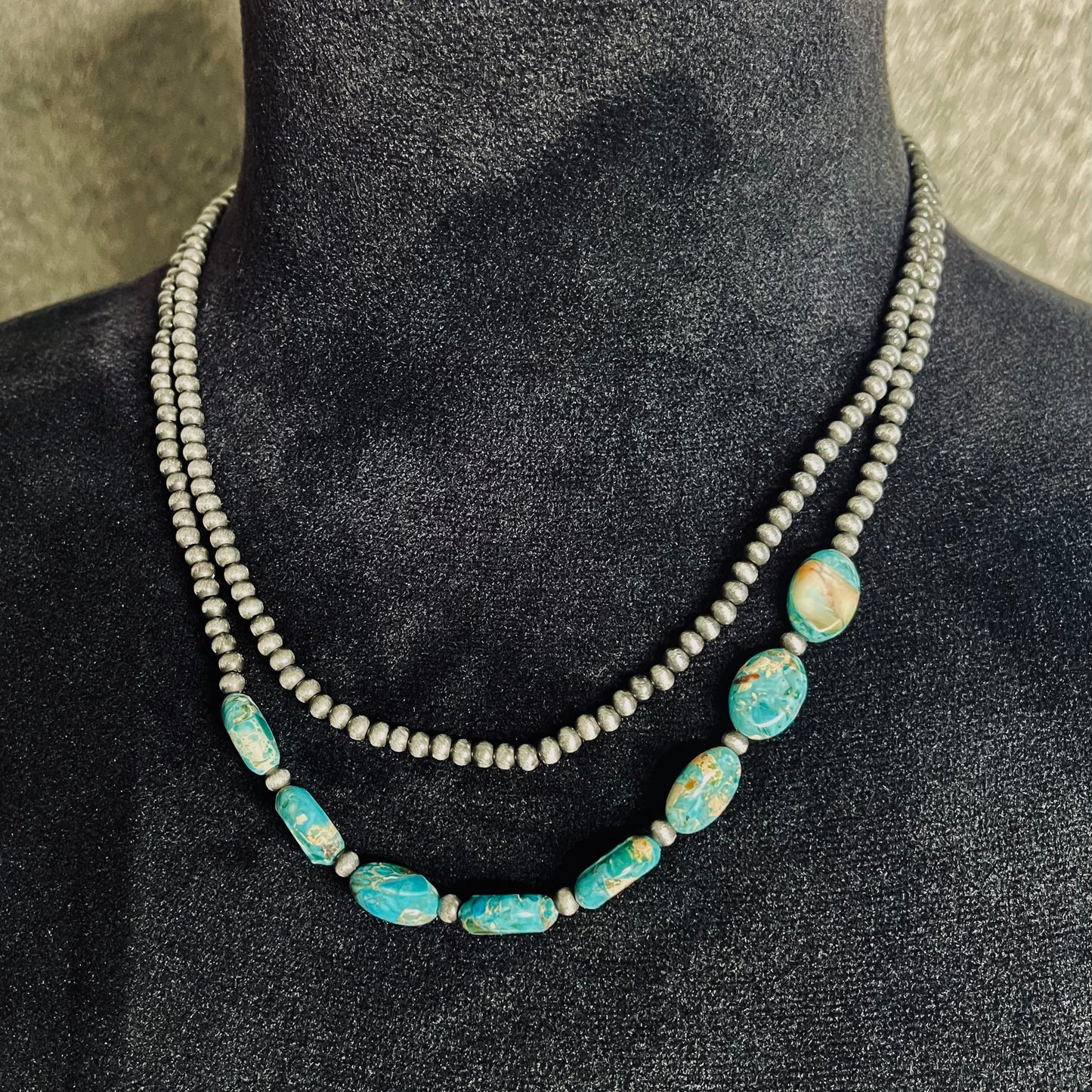 2 Strand Oval Gemstone & Beaded Necklace