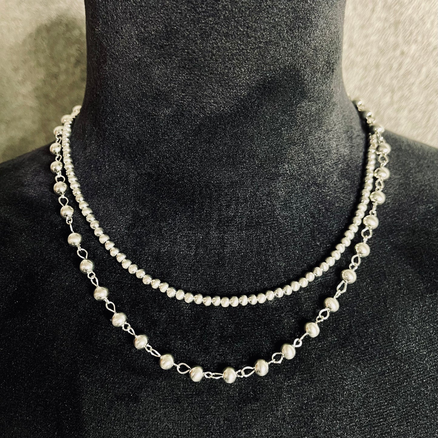 2 Strand Silver Beaded Necklace