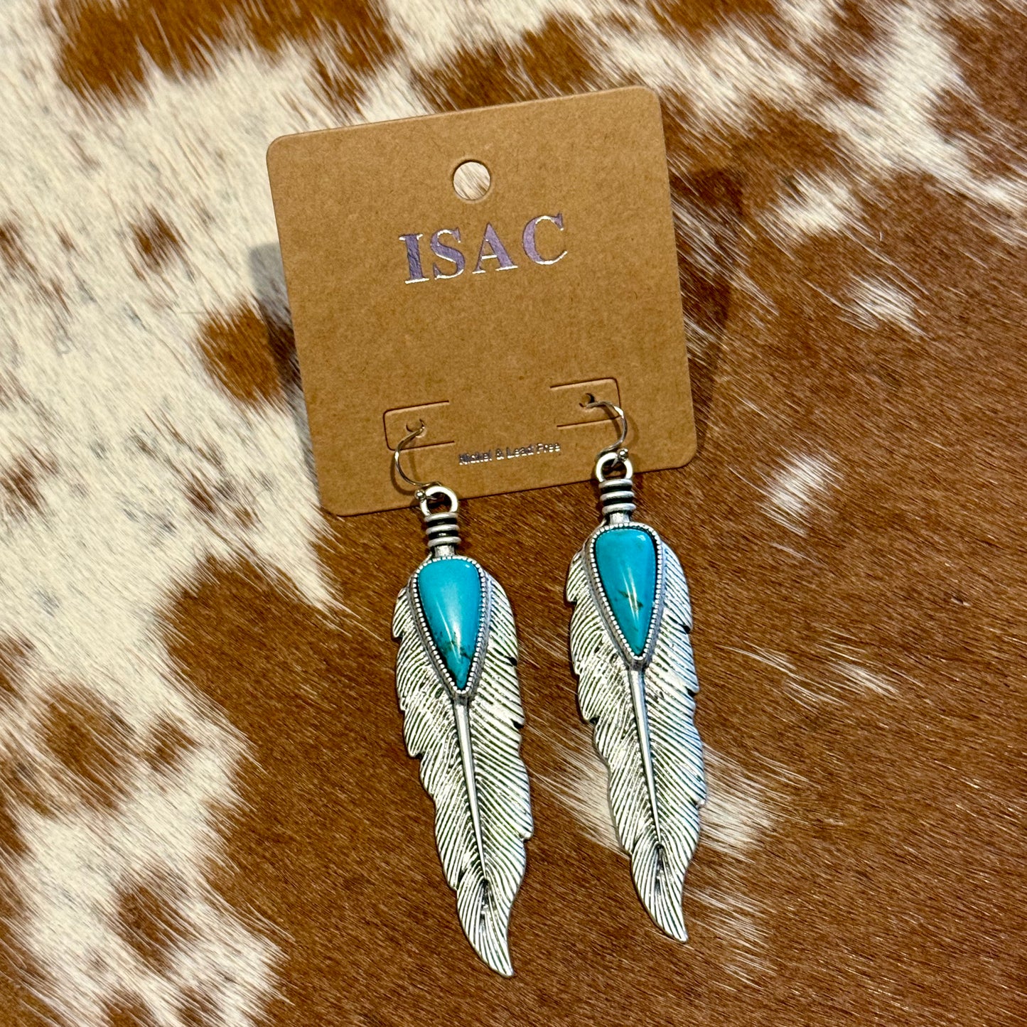 3" Navajo Feather Turquoise Earrings