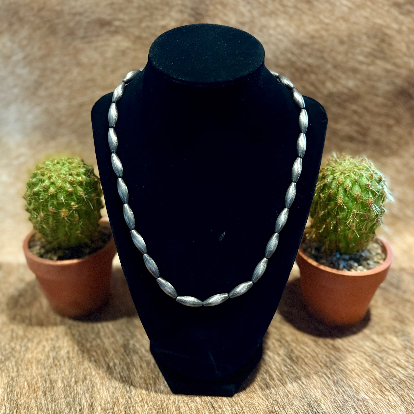 18" Handmade Elongated Navajo Bead Necklace