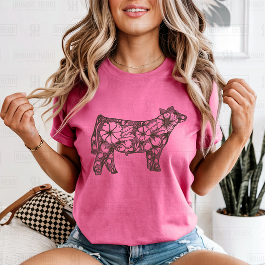 Floral Show Steer | Comfort Colors Tee, Gildan Sweatshirt or Hoodie