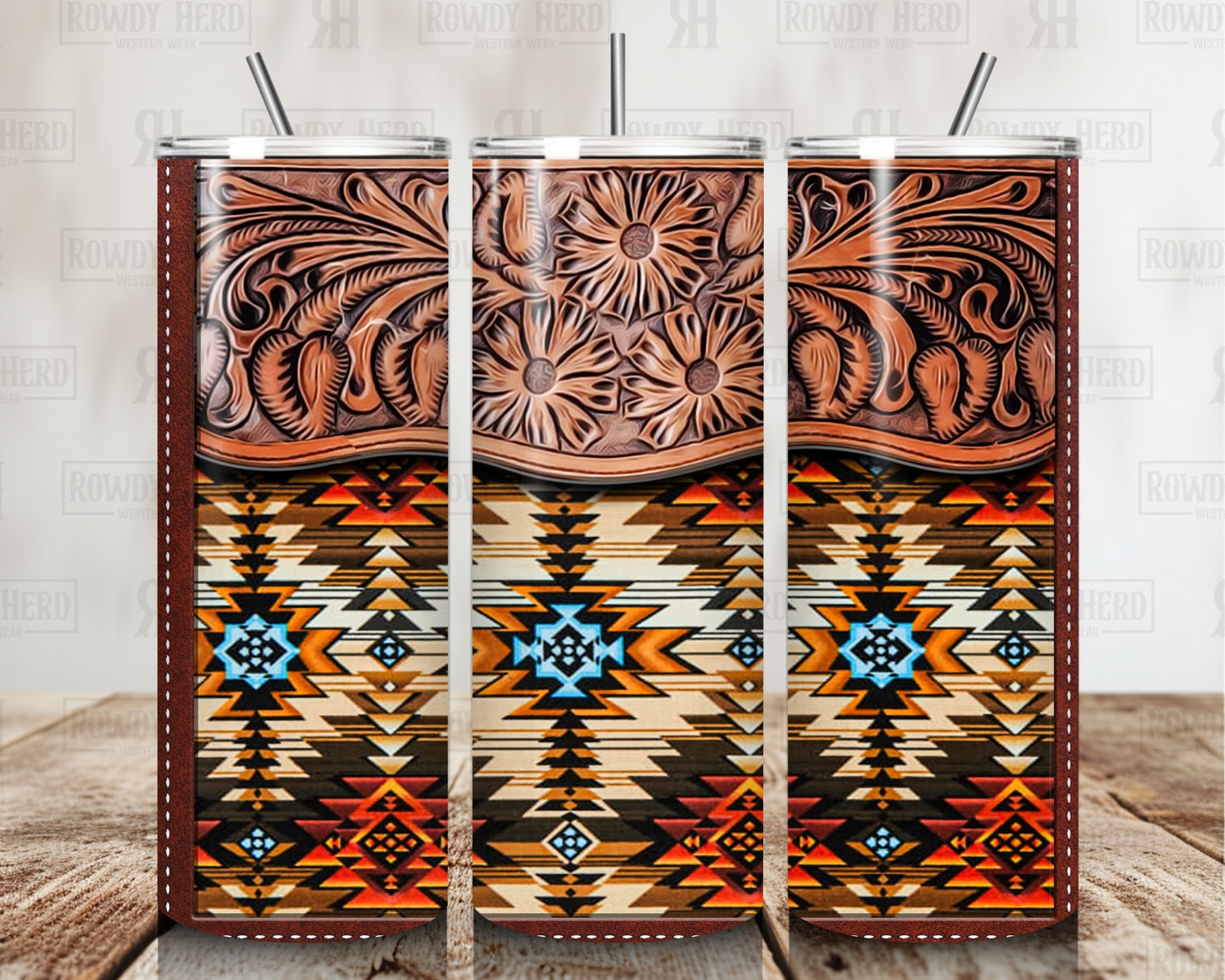 Tribal & Tooled Leather Tumbler