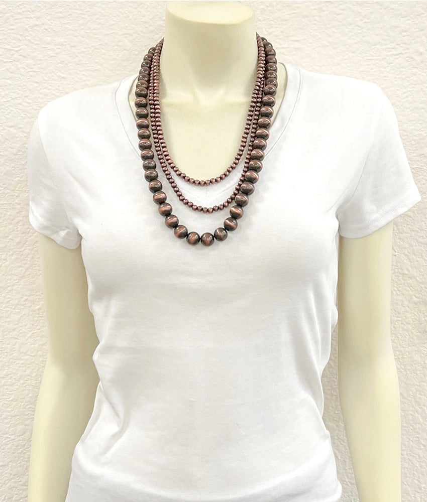 3 Strand Handmade Copper Navajo Bead Necklace