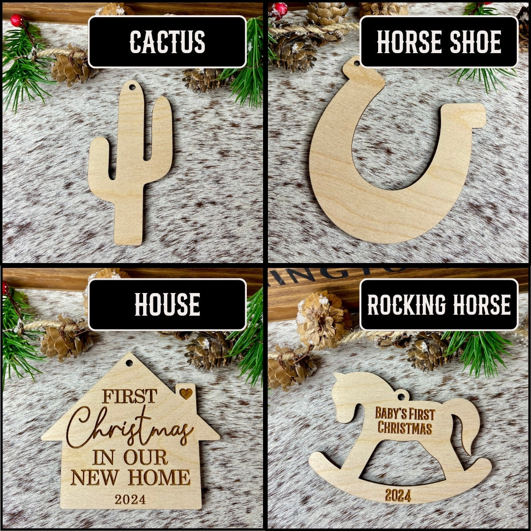 Personalized Cowhide & Wood Ornaments