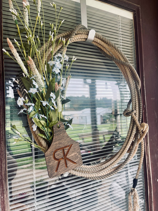 Custom Rope Wreath with Personalized Tag and Interchangeable Florals