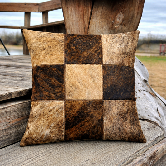 Brown & Cream Brindle Patchwork Pillow