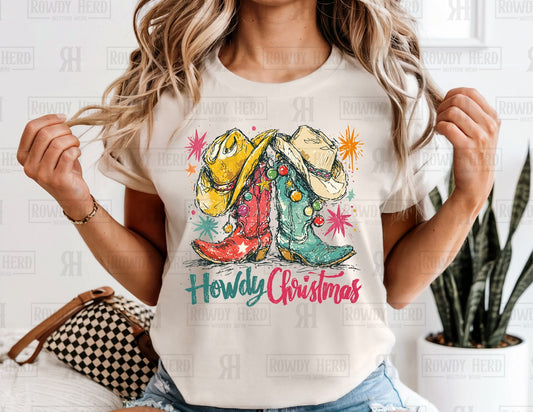 Howdy Christmas Boots | Comfort Colors Tee, Gildan Sweatshirt or Hoodie