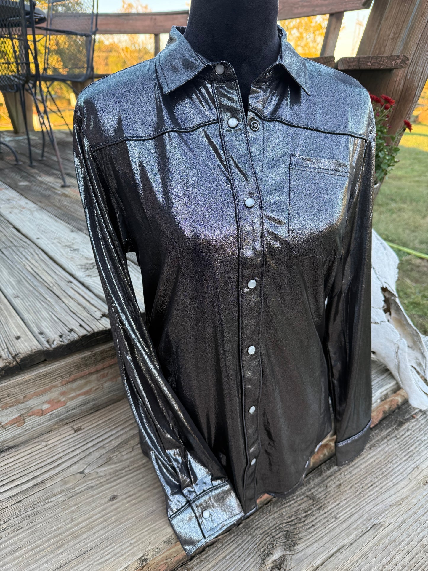 Black Metallic Show Button Down