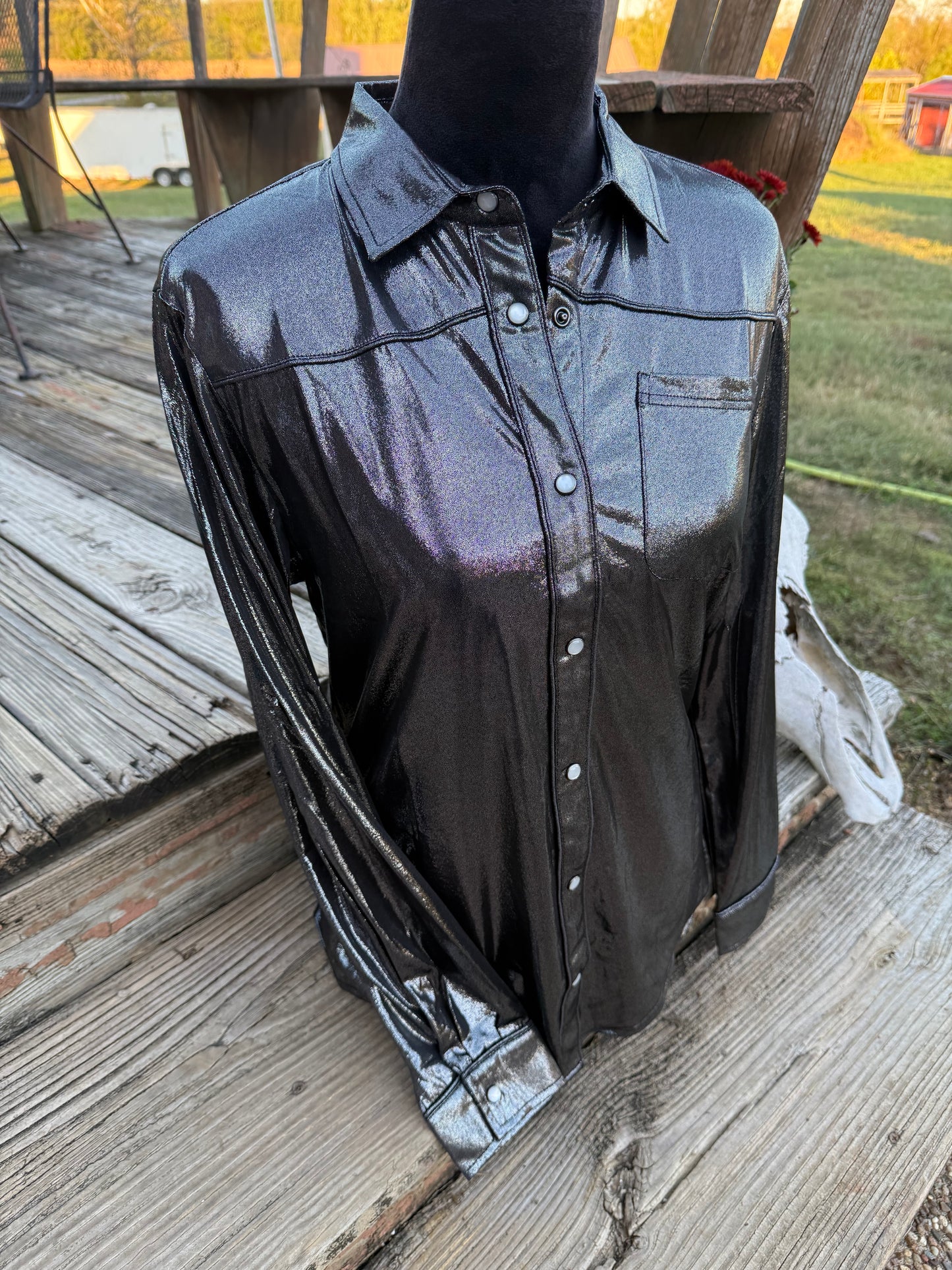 Black Metallic Show Button Down
