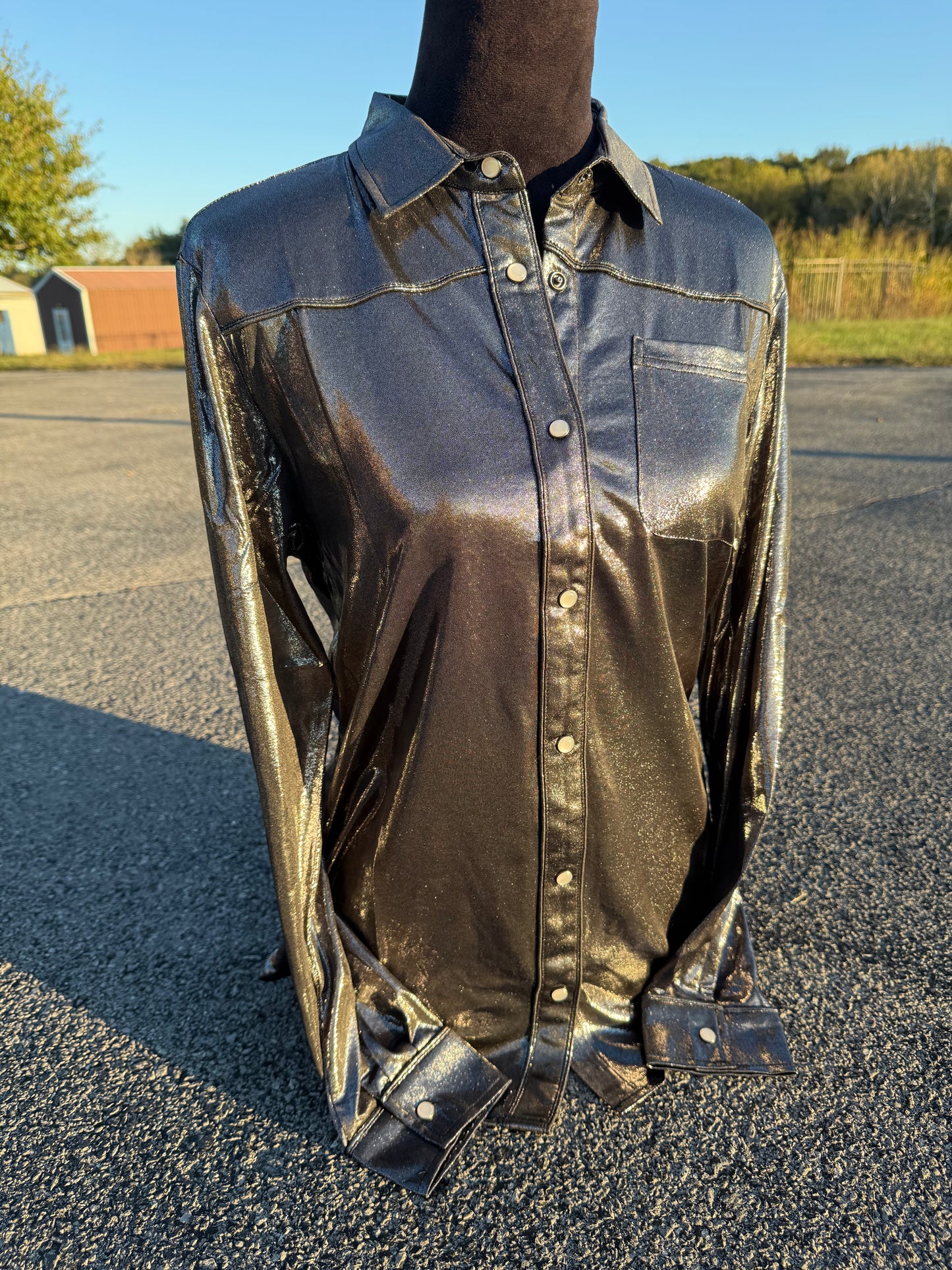Black Metallic Show Button Down