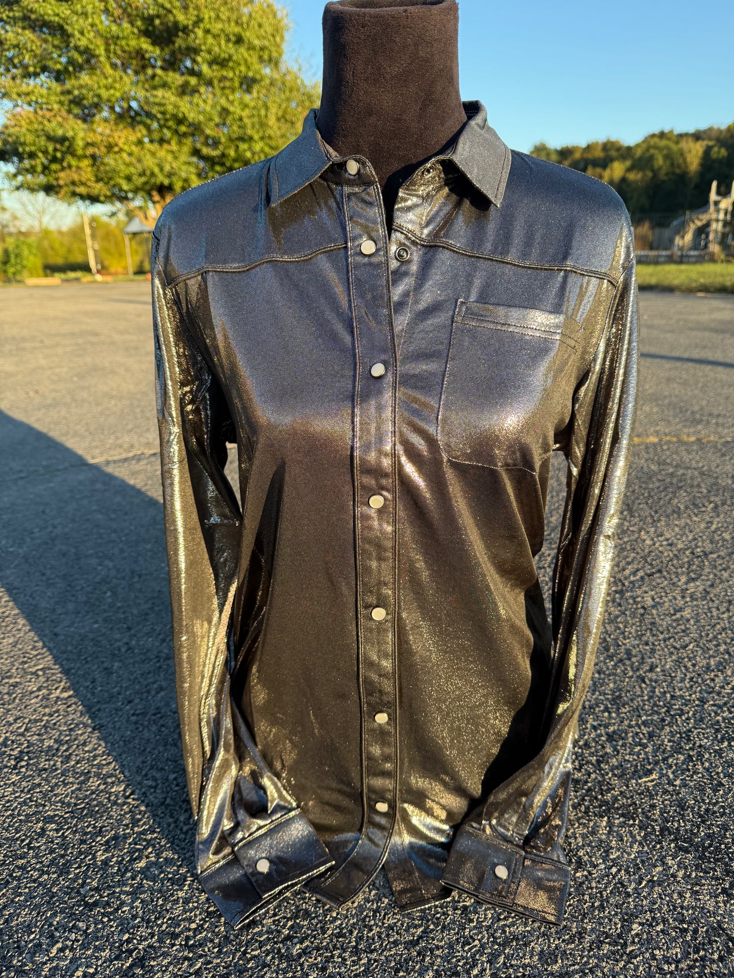 Black Metallic Show Button Down