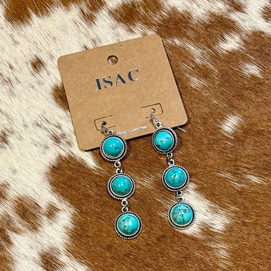 10mm Turquoise 3 Tier Dangle Earrings