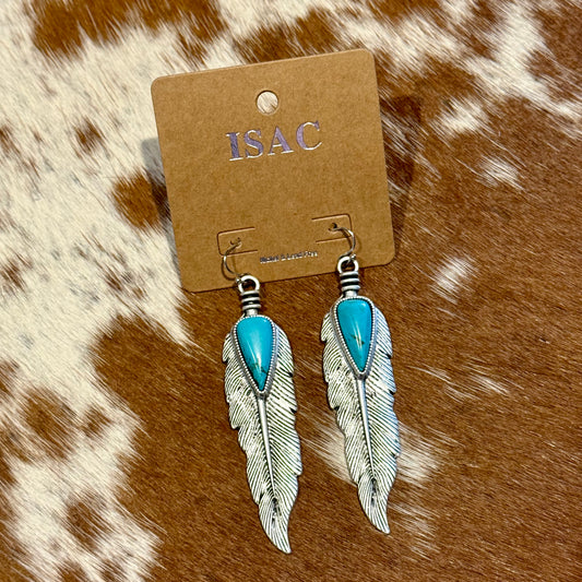 3" Navajo Feather Turquoise Earrings