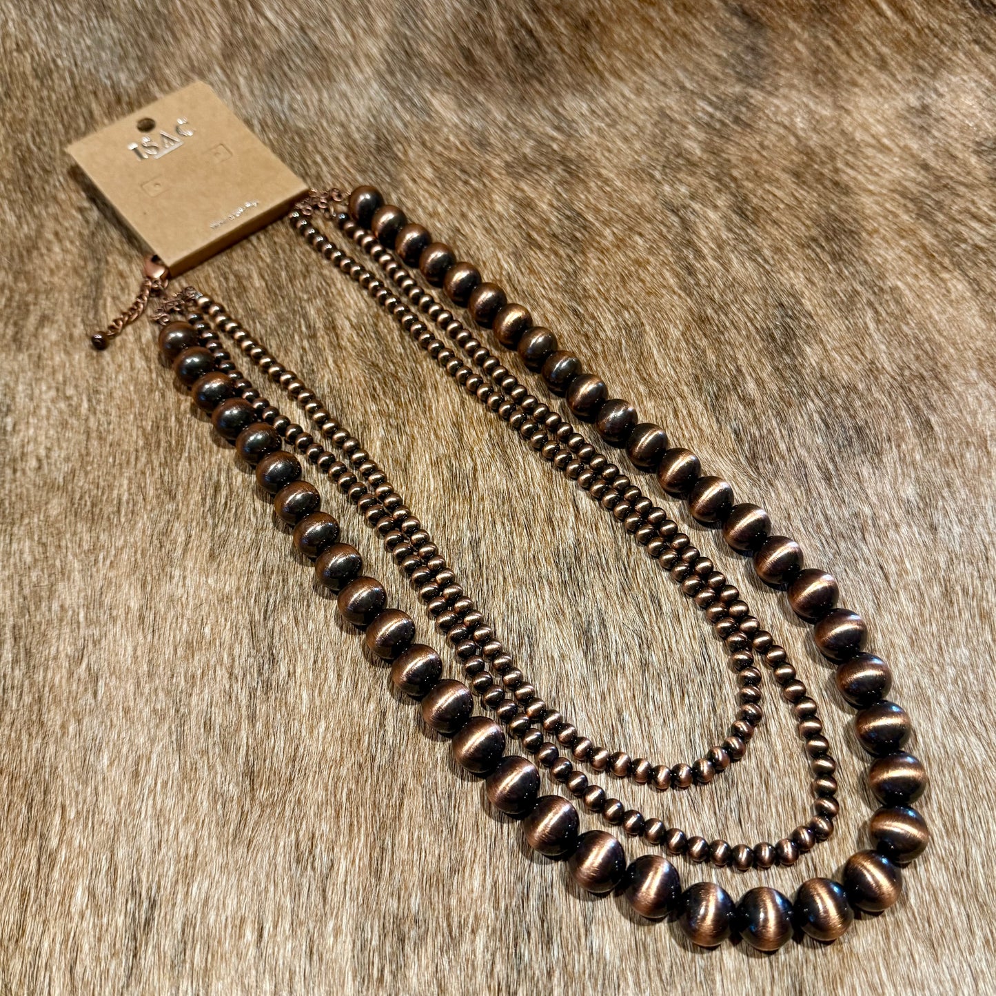 3 Strand Handmade Copper Navajo Bead Necklace