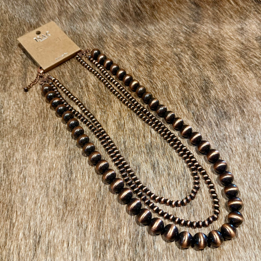 3 Strand Handmade Copper Navajo Bead Necklace