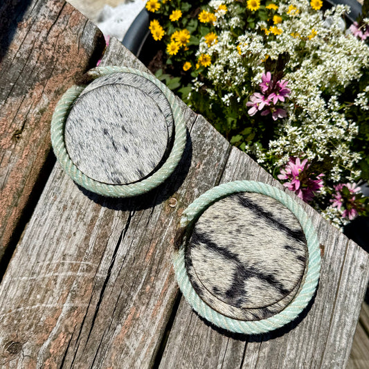 Cowhide Coaster Set with Rope Holder