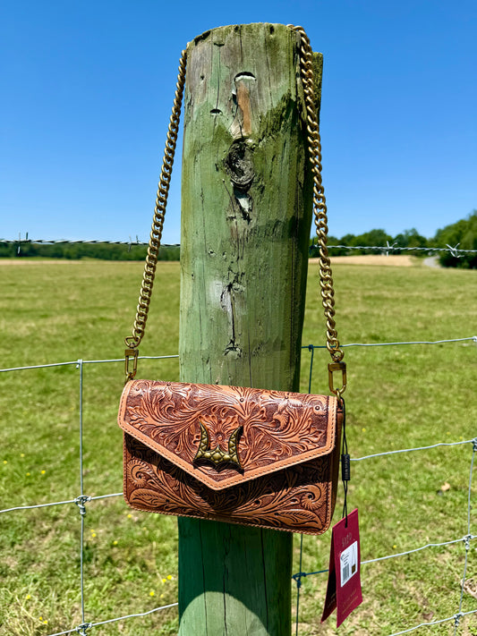 On the Go Mini Tooled Leather Chain Bag