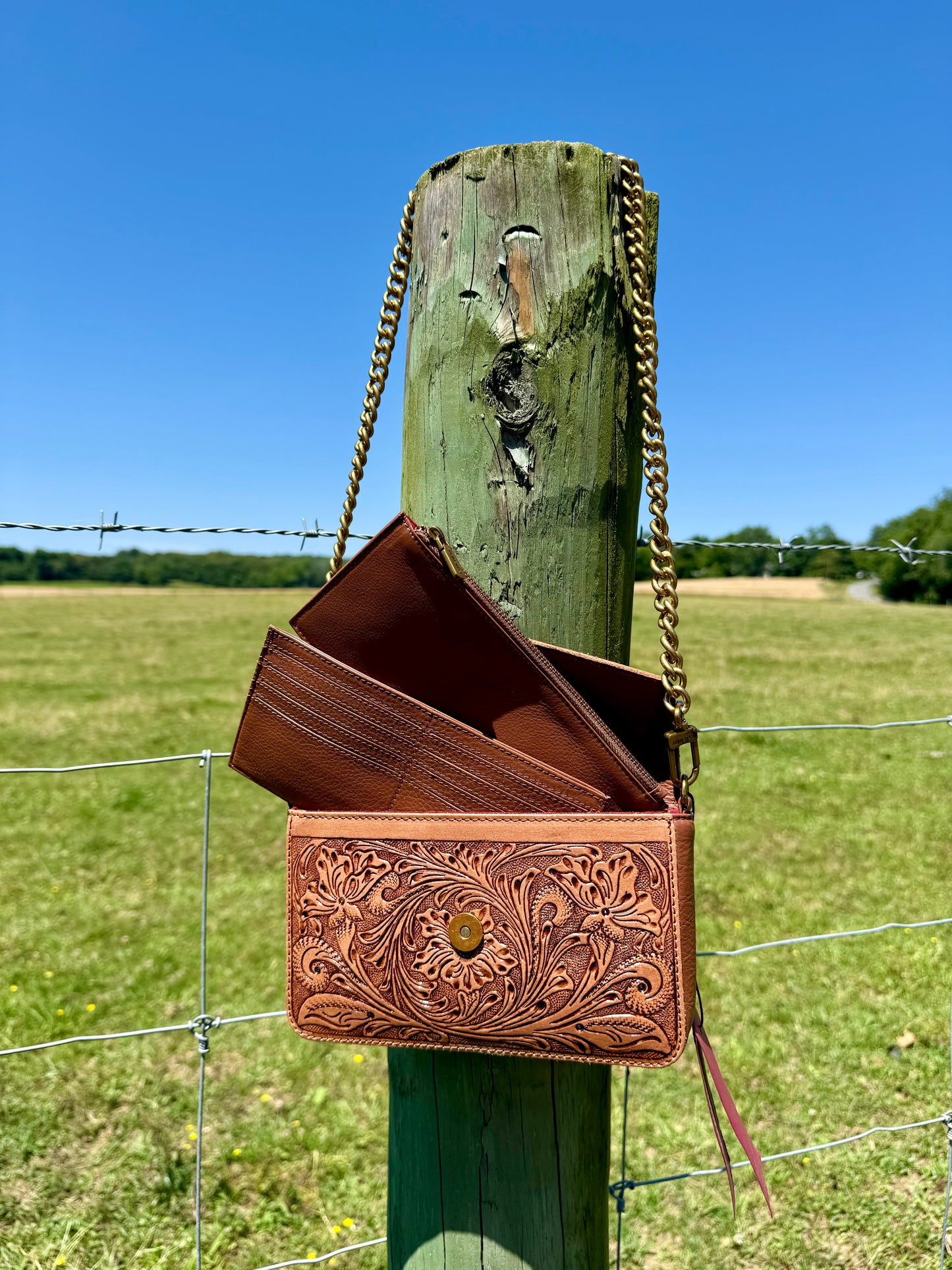 On the Go Mini Tooled Leather Chain Bag