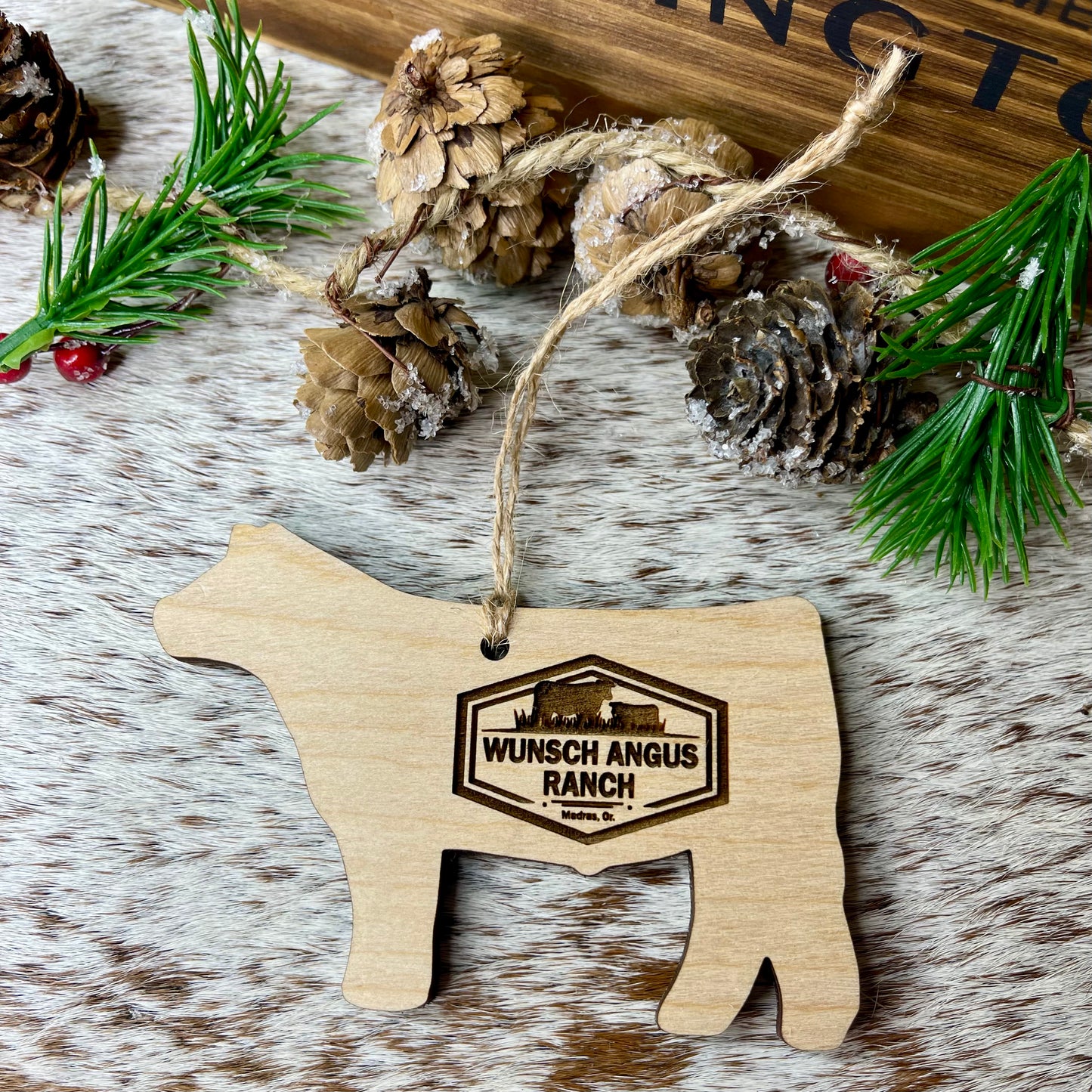 Personalized Cowhide & Wood Ornaments