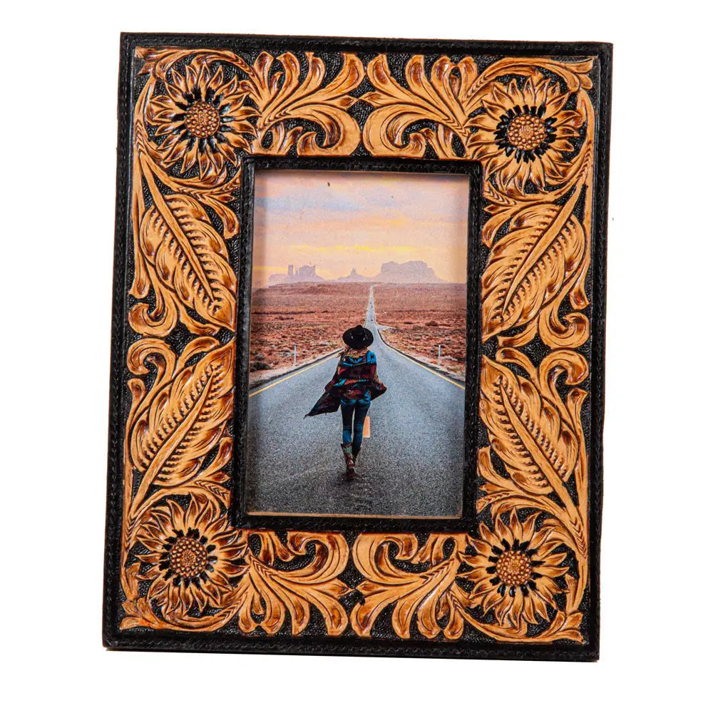 Wyburn Tooled Leather & Cowhide 4x6 Picture Frame